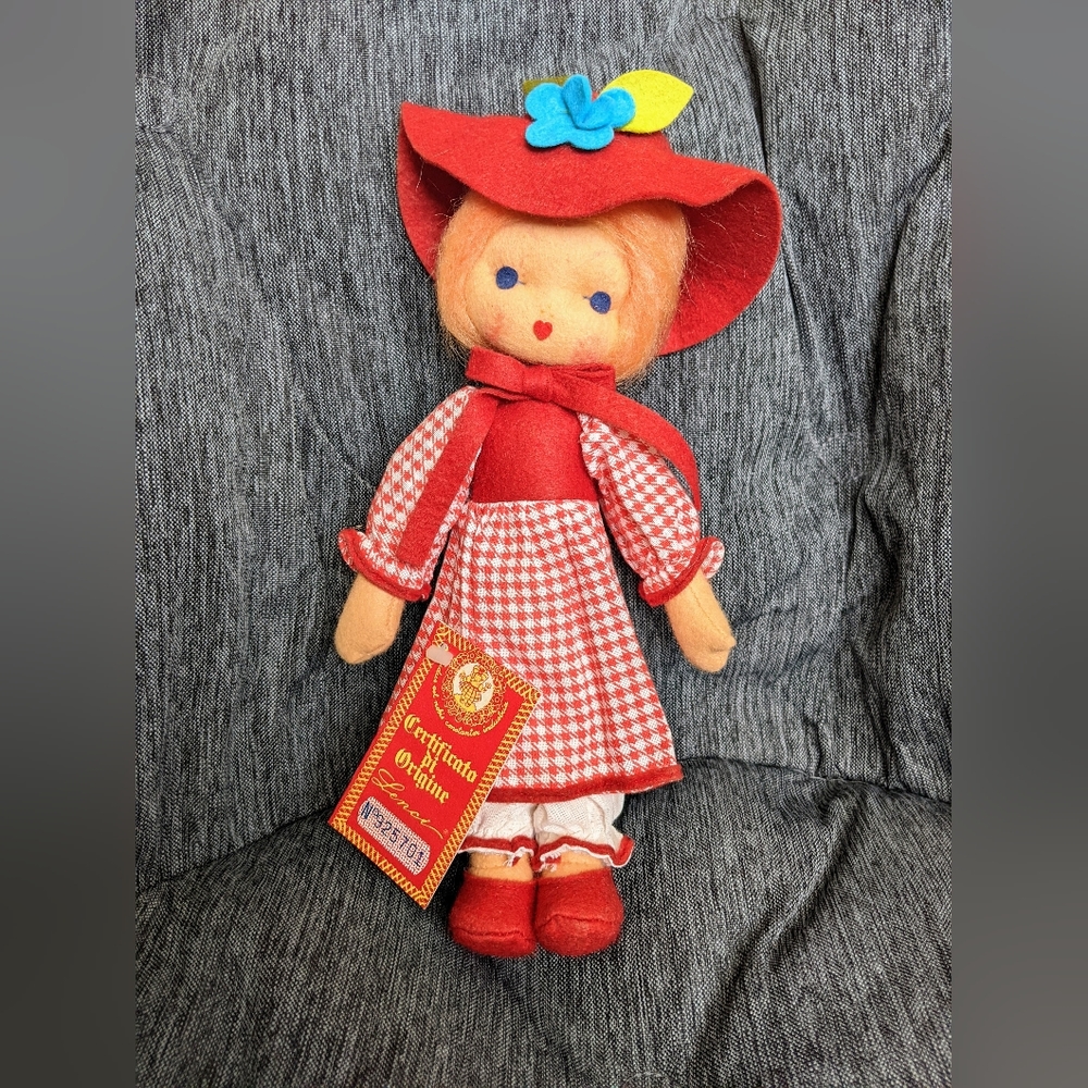 Lenci Felt Doll Vintage Girl Red Dress 11 Inches